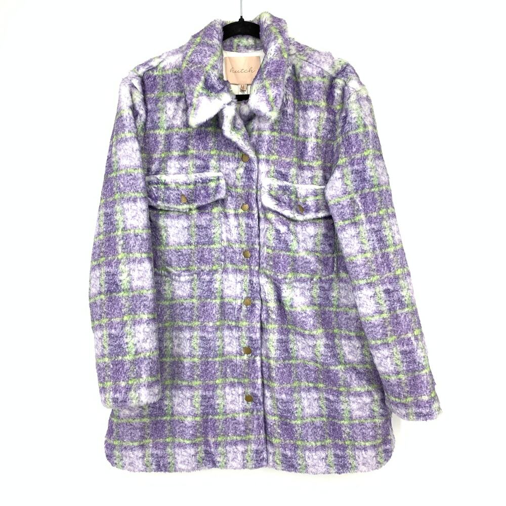 Anthropologie Hutch Donna Plaid Shirt Jacket Womens Size Medium Purple Green NEW